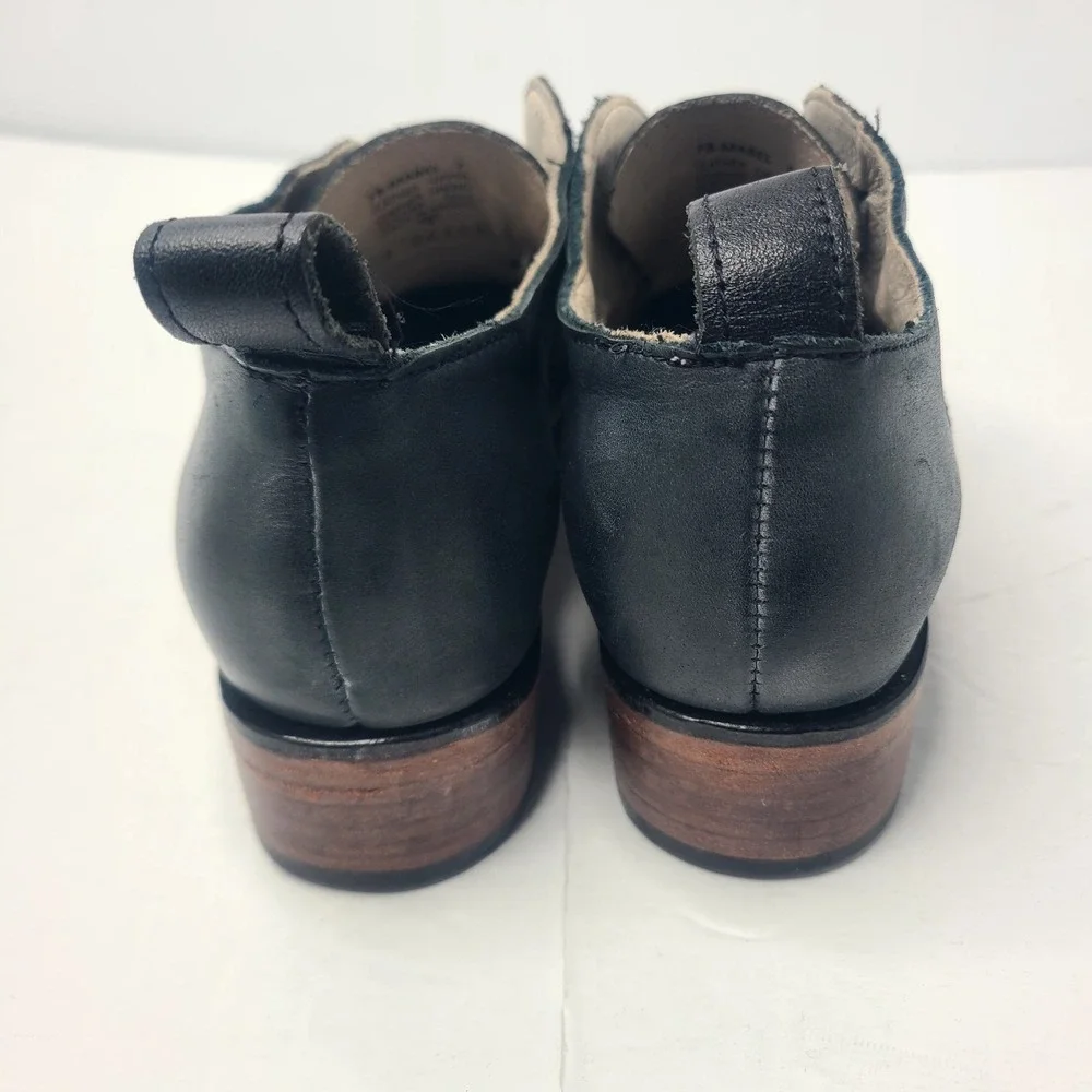 Freebird Mabel‎ Black Leather Distressed Oxfords Low Boots Women Size 7 Slip On